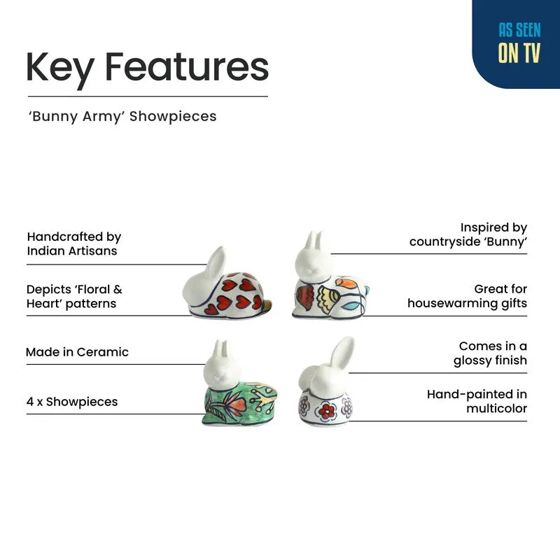 Bunny Army Ceramic Handpainted Decorative Showpiece - Set Of Four media 5