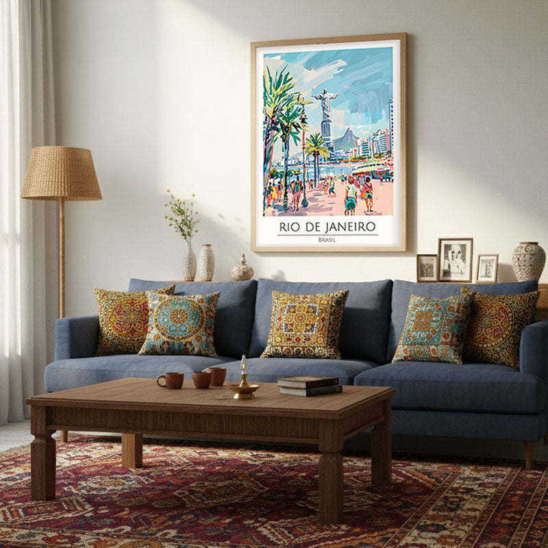 Vintage Rio De Janeiro Framed Canvas Archival Canvas Wall Painting - Natural Brown Frame media 4
