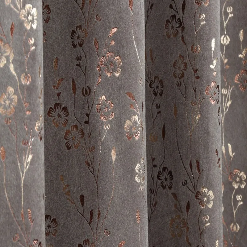 Glow Touch Printed Velvet Curtain - Grey,Gold media 5
