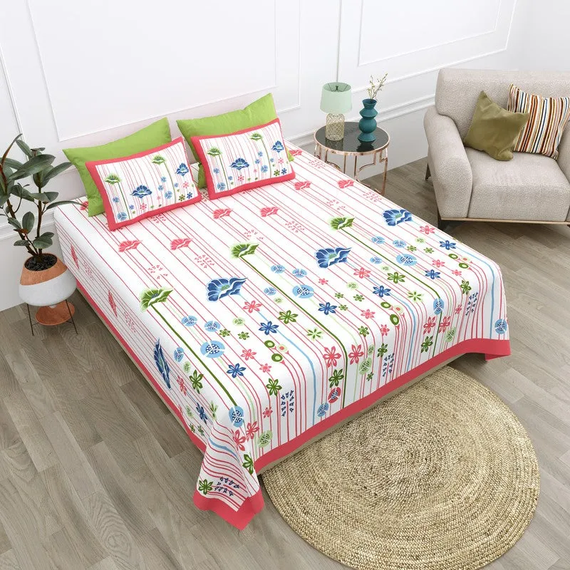 Heritage Calm Cotton Bedsheet (Blue,Pink,White) - 120 TC media 3