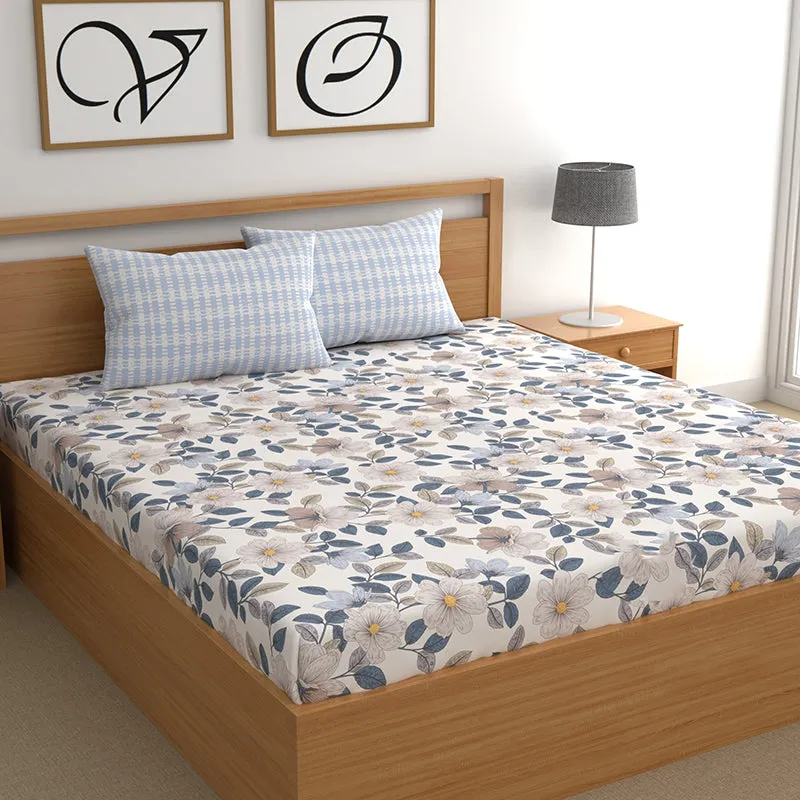 Flora Blues I Microfiber Microfiber Bedsheet - 150 GSM media 1