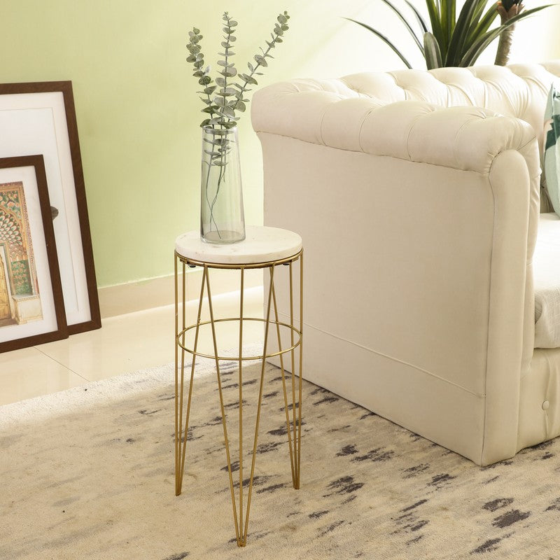 Marble Top Aluminum Side Table (Gold) - Large