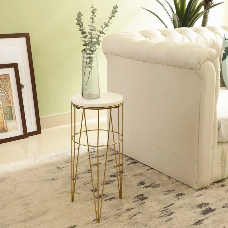 Marble Top Aluminum Side Table (Gold) - Large media 1