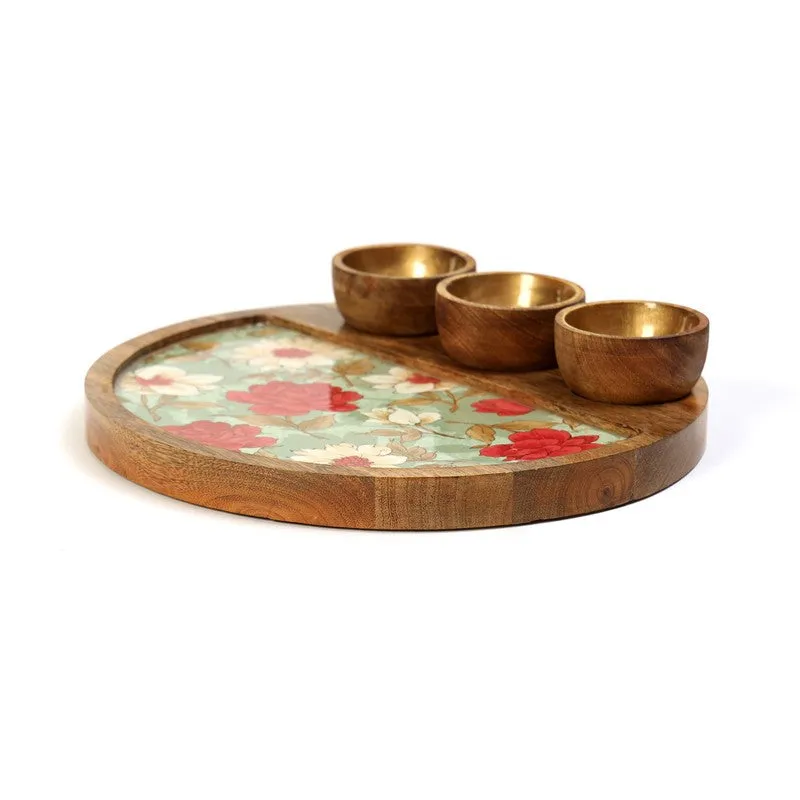 FloriNest Round Mango Wood Platter With Dip Bowl - Four Piece Set media 5