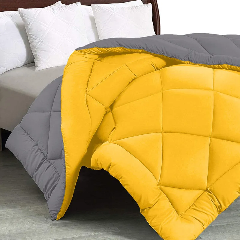 Wide Checkered Dual Color Cotton Comforter (Grey & Yellow)  - 400 GSM media 1