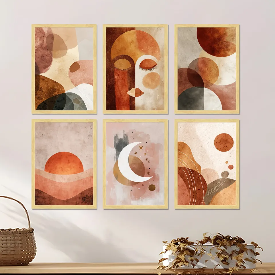 Lunera Abstract Celestial Wall Painting With Frame - Set Of Six media 5