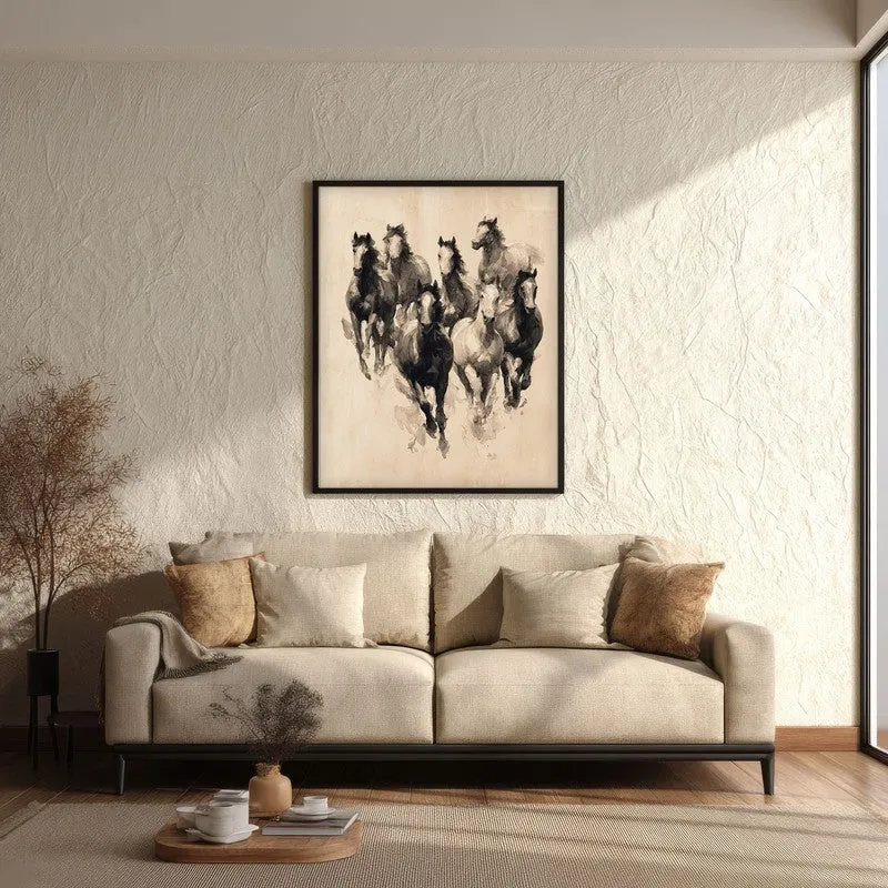 Sepia Wild Horse Wall Painting With Black Frame media 3
