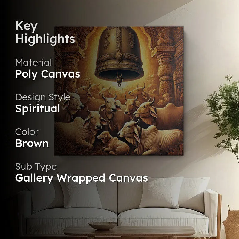Sacred Bells & Cows Poly Canvas Wall Painting media 2