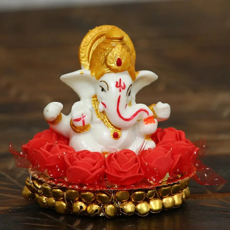 Ganesha Pooja Plate Idol - Red & White media 1