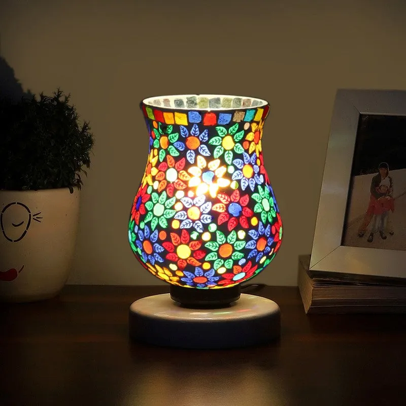 Lumeo Mosaic Glass Table Lamp With Wooden Base - Multicolor media 1