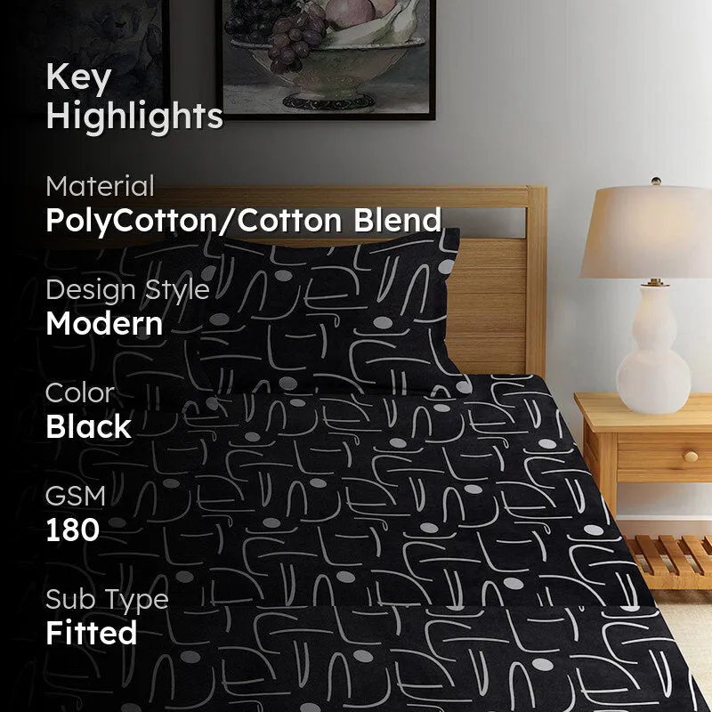 Juniper Fitted Bedsheet (Black) - 180 GSM media 2
