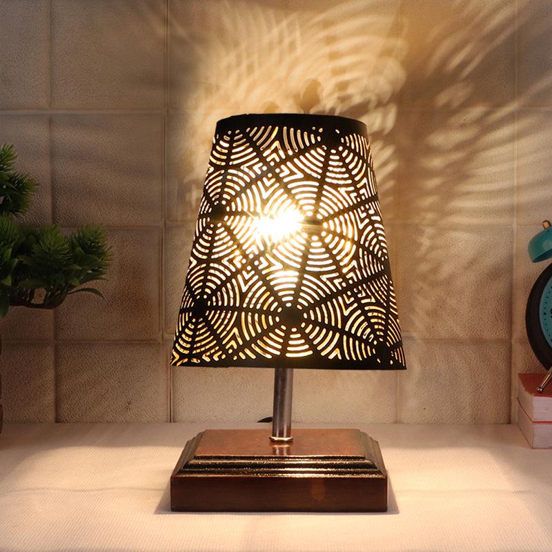 Niksha Etched Metal Table Lamp - Black,Brown