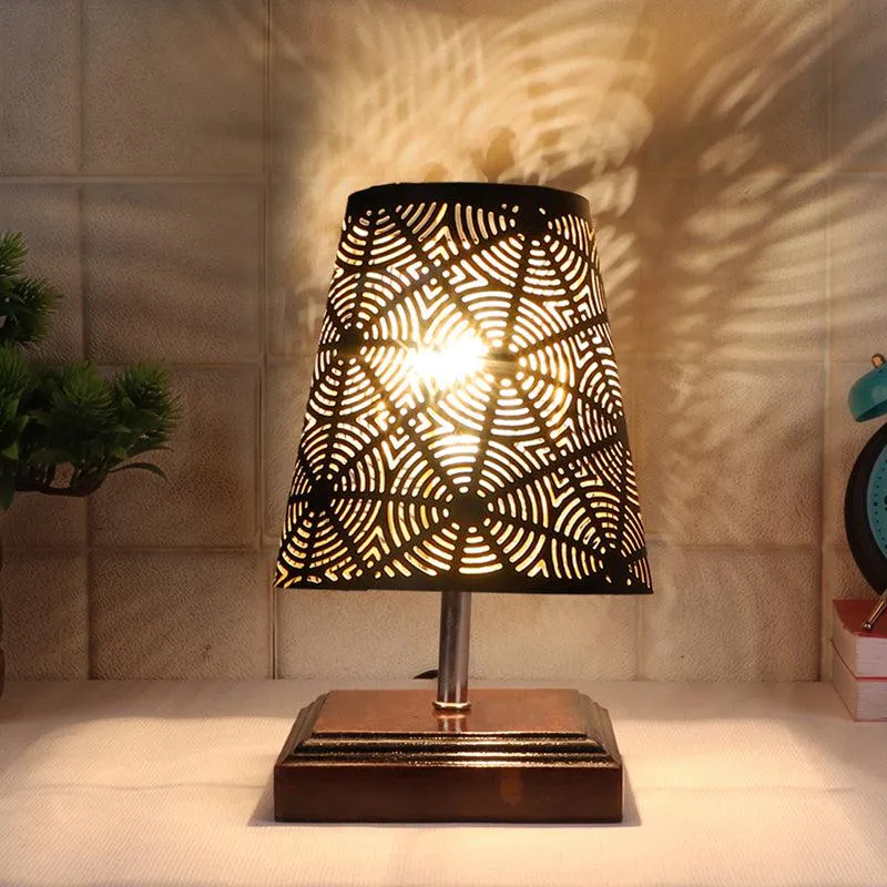 Niksha Etched Metal Table Lamp - Black,Brown media 1