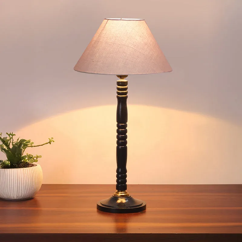 Glow Mesa Table Lamp With Carved Wooden Base - Grey,Black media 1