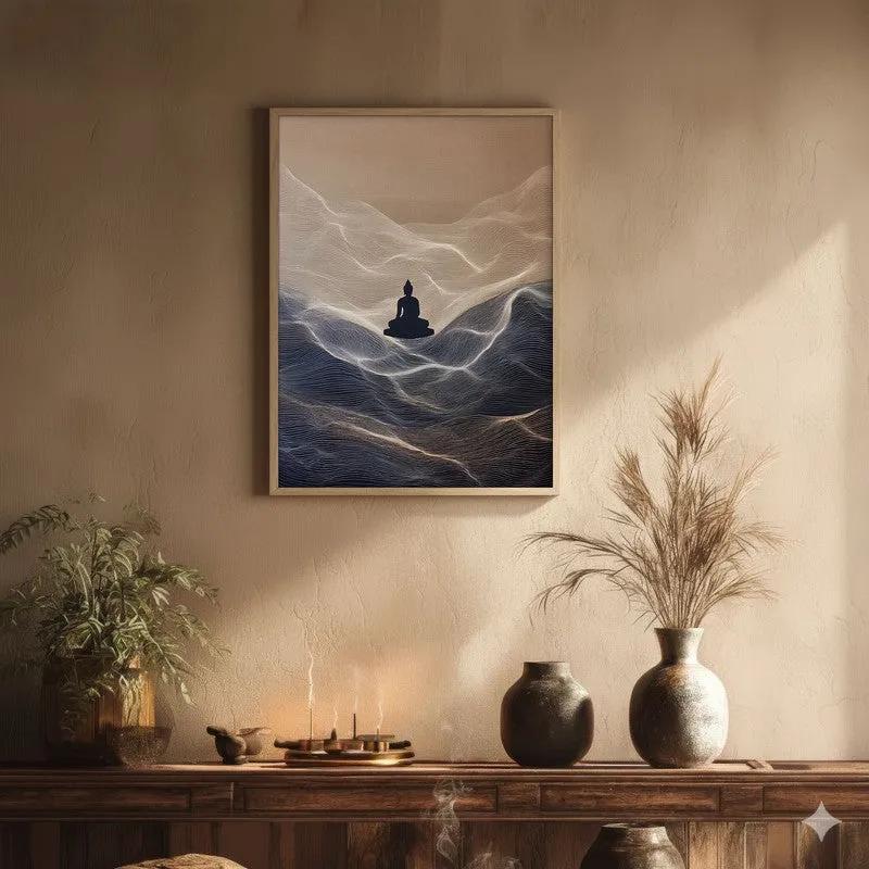 Divine Buddha Archival Paper Wall Painting With Brown Frame media 1