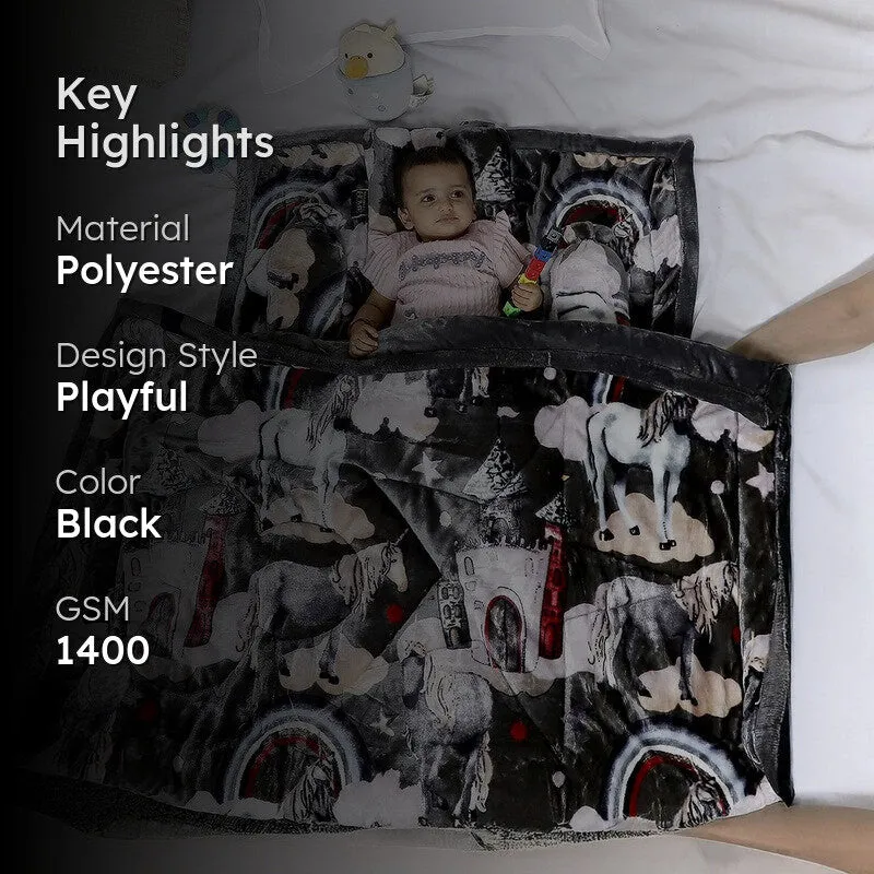 Monte Carlo Dreamy Unicorn Kids Blanket (Black)- 1400 GSM media 2