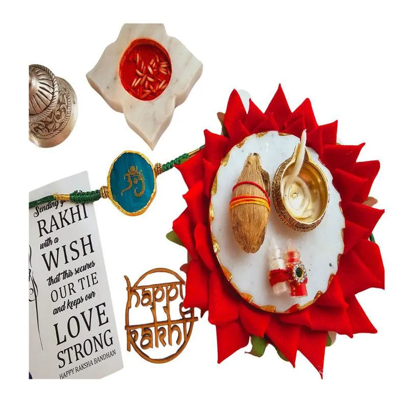 Om Ganesha Green Agate Rakhi Gift Set media 3