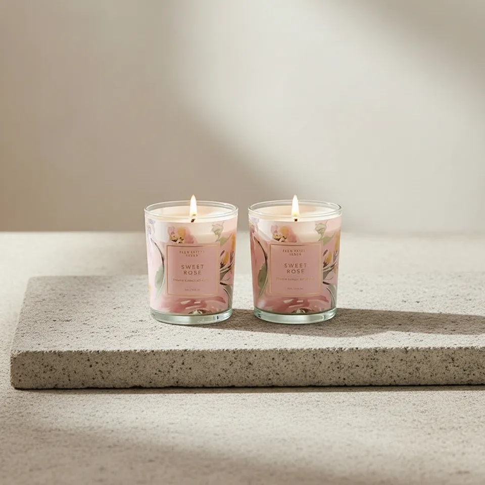 Sweet Rose Scented Candle Glass Jar - Set Of Two media 1
