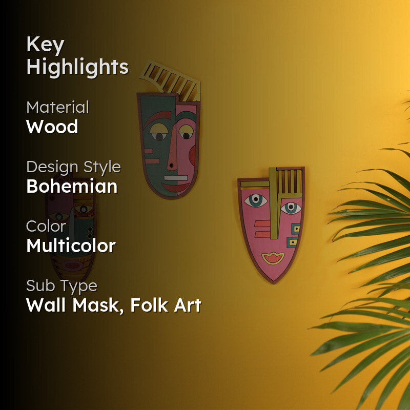 Wadha Mask Wooden Wall Accent - Set of Three media 2
