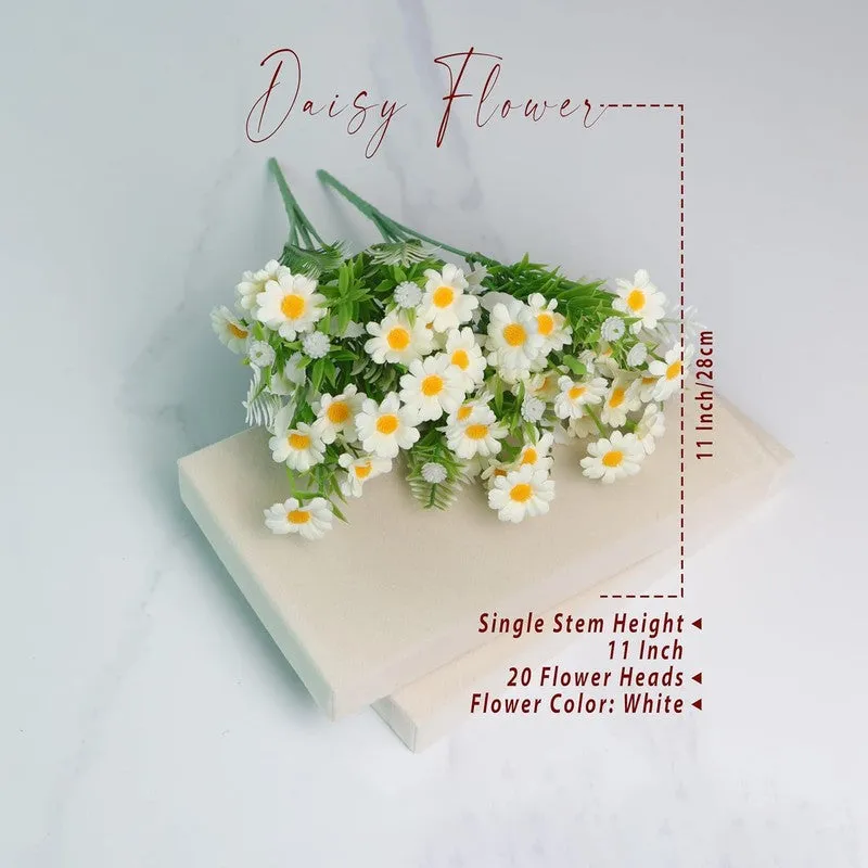Bit-Daisy Silk Artificial Flower Stick - White & Yellow media 10
