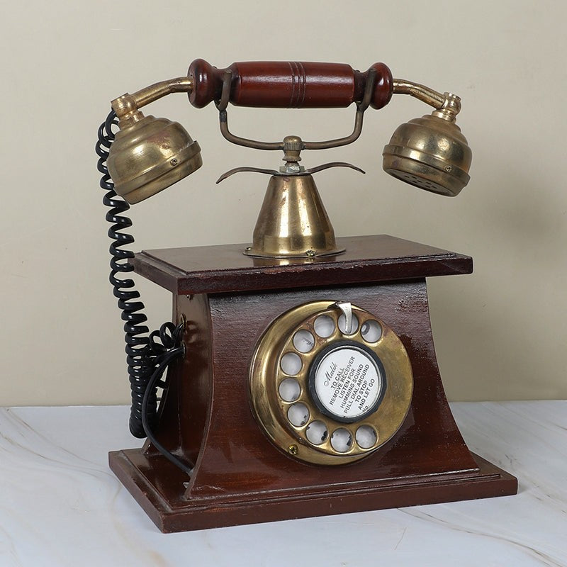 Vintage Telephone Wood & Brass Showpiece