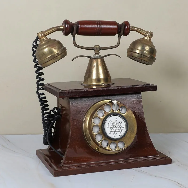 Vintage Telephone Wood & Brass Showpiece media 1