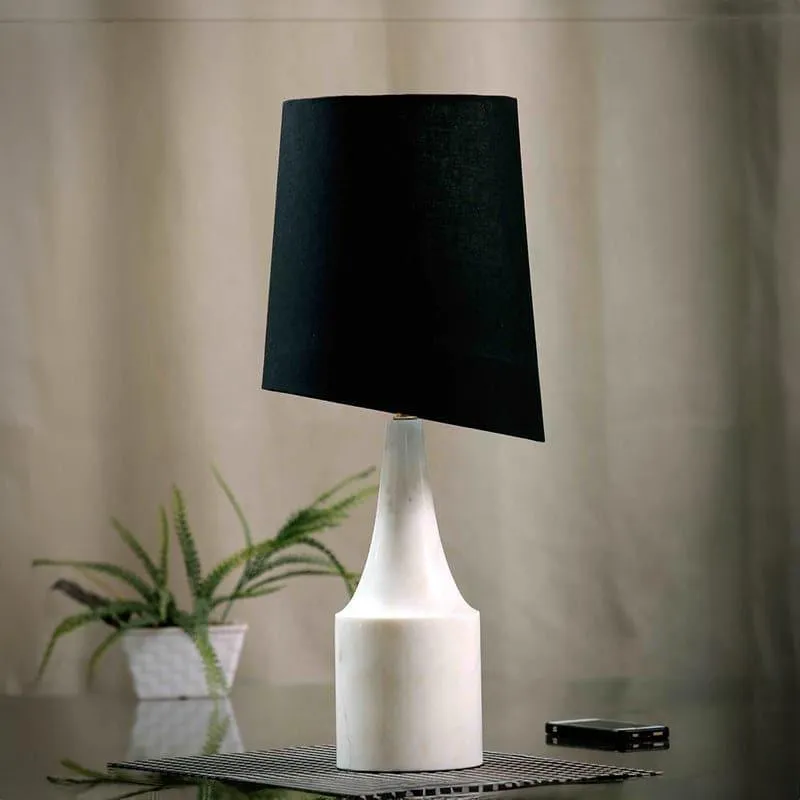 Slant Lit Hand Crafted Fabric Table Lamp - Black,White media 3