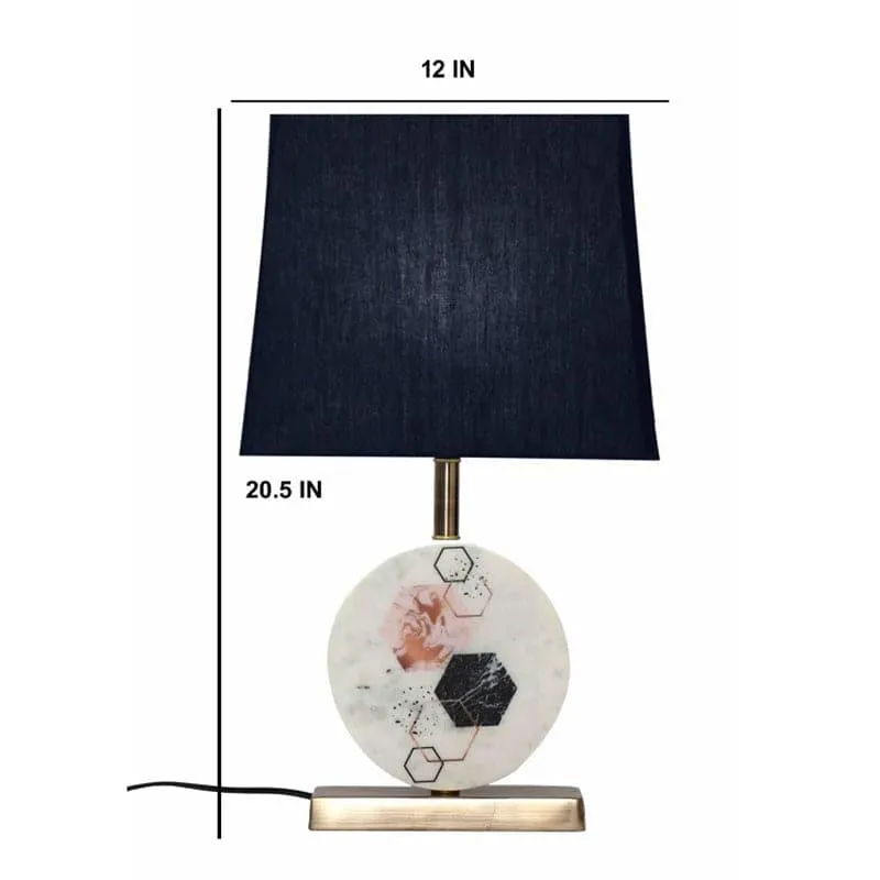 Hexa Marble & Brass Base Fabric Table Lamp - Blue,White media 5