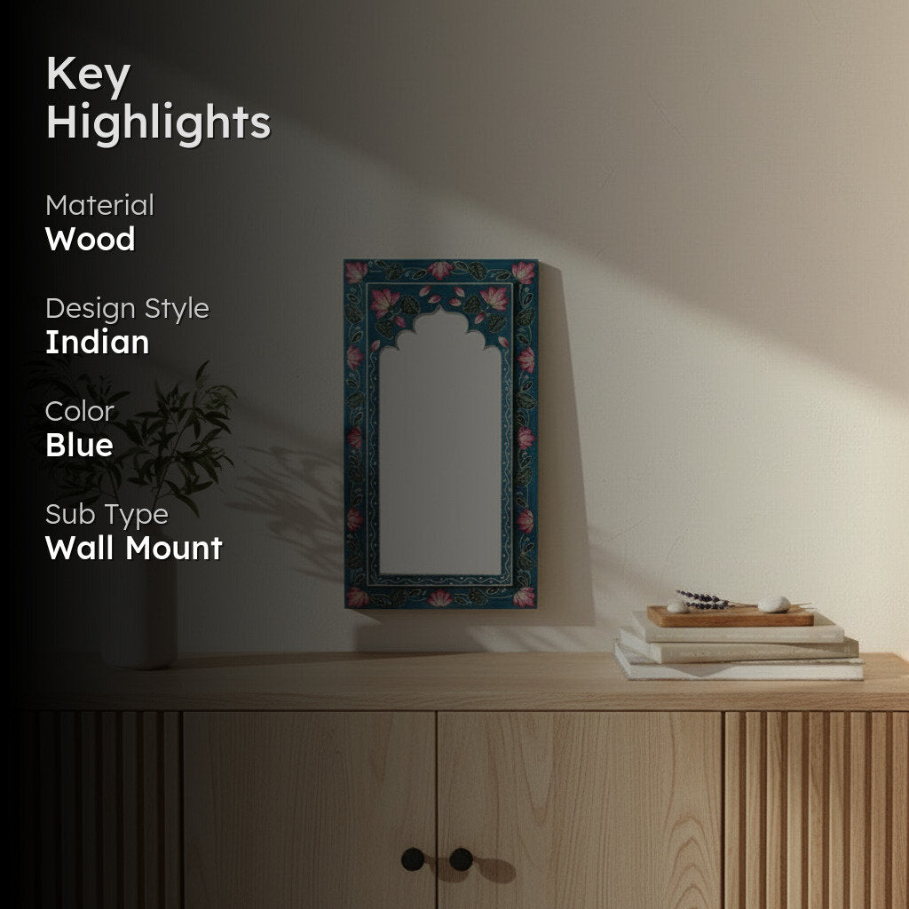 Decorative Wooden Wall Mirror -Blue media 2