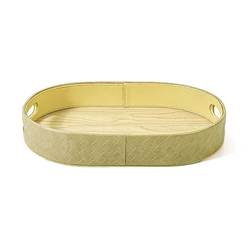 Tishue Faux Leather Serving Tray (Ivory) - Set Of Two media 3