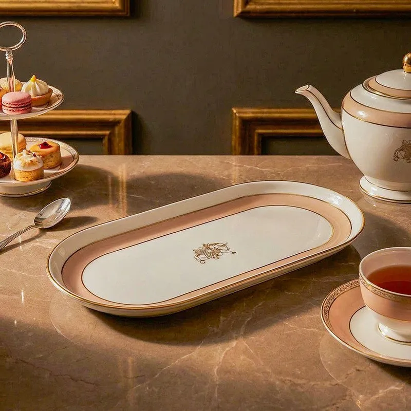 Gilded Legacy Oval Porcelain Platter - Peach media 1