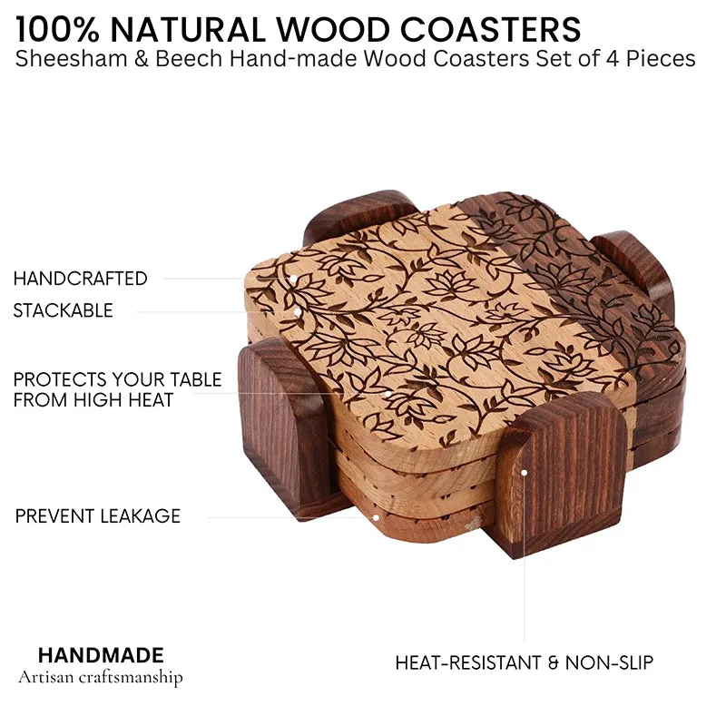 Sylvana Wood Coaster With Stand - Five Piece Set media 3