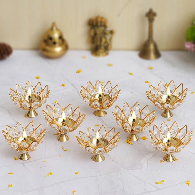 Garga Cryatal Brass Diya - Set Of Eight