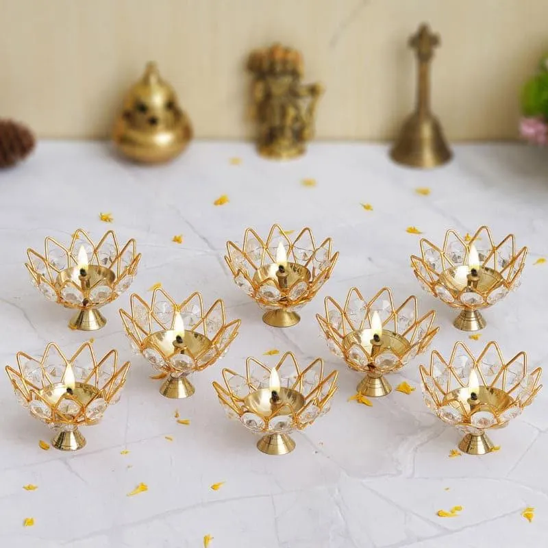 Garga Cryatal Brass Diya - Set Of Eight media 1