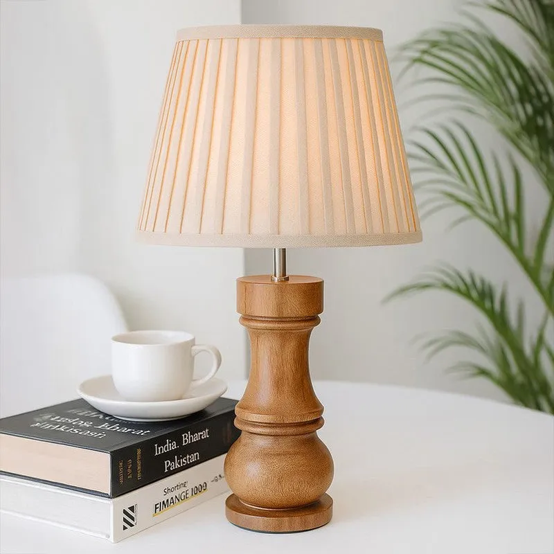 Pleated Rook Wooden Table Lamp - Ivory,Brown media 2