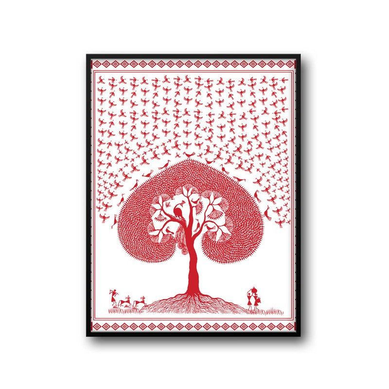 Rosy Grove Framed Warli Canvas Wall Painting media 6