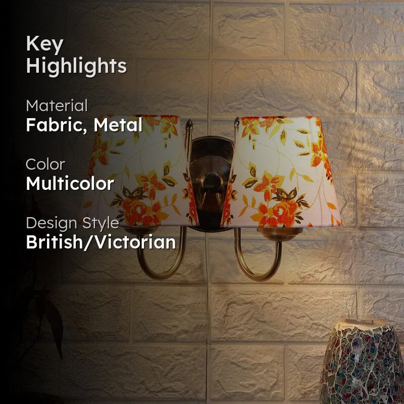 Veda Duo Ibis Flora Conical Fabric & Metal Wall Lamp media 2