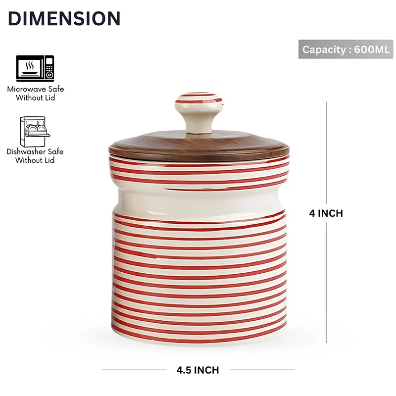 Tiare Edge Ceramic Jar (Red/600 mL Each) - Set Of Two media 7