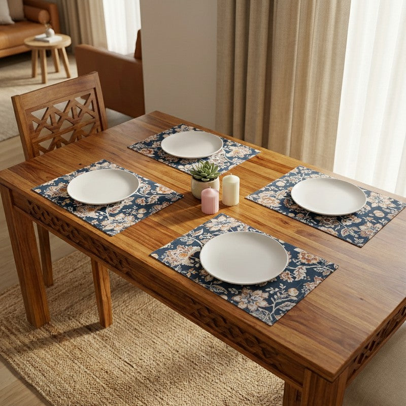 Navy Blossom Haven Canvas Table Mats - Set Of Four