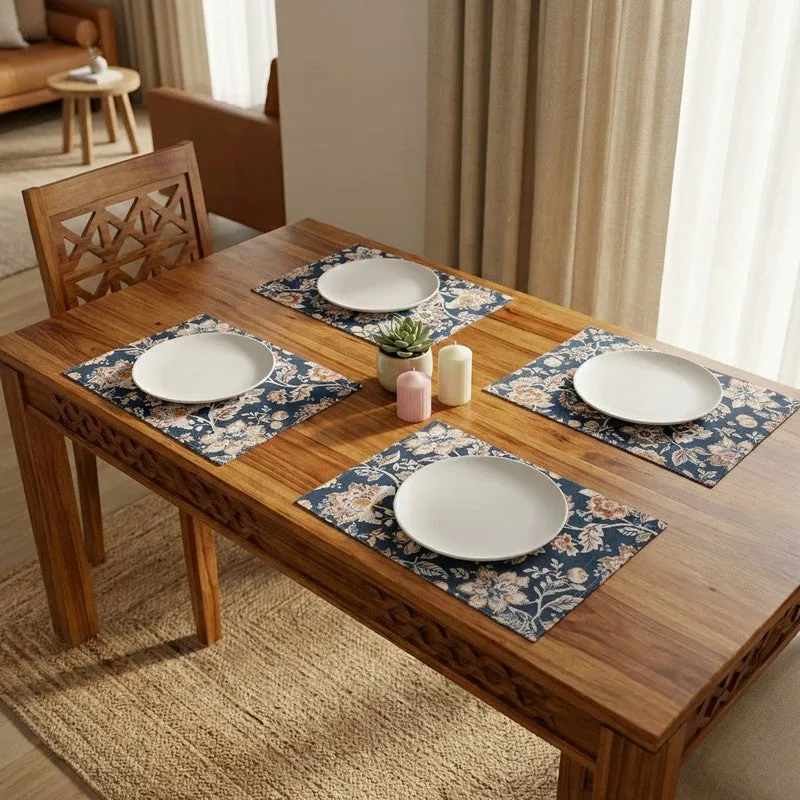 Navy Blossom Haven Canvas Table Mats - Set Of Four media 1