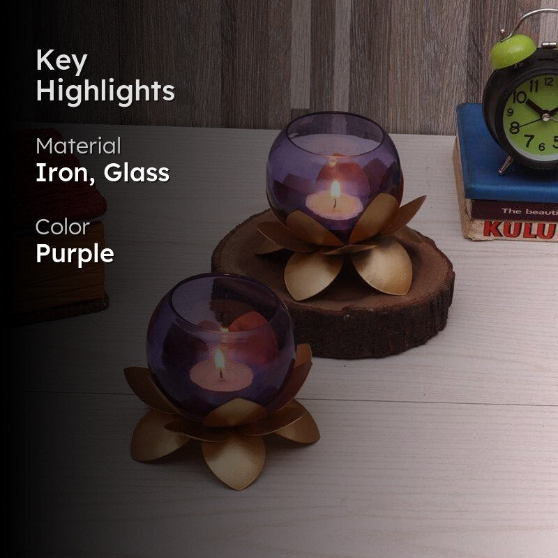 Lotus Tealight Candle Holder (Purple) - Set Of Two media 2