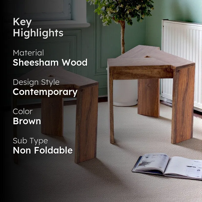 Jverox Sheesham Wooden Side & Bedside Table (Brown) - Set Of Two media 2