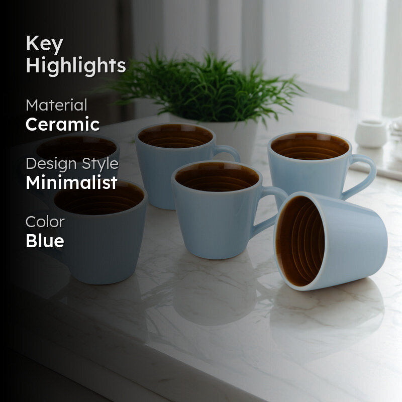 Karvaa Ceramic Tea Cup (175 mL Each)/Arctic Blue)-  Set of Six media 2