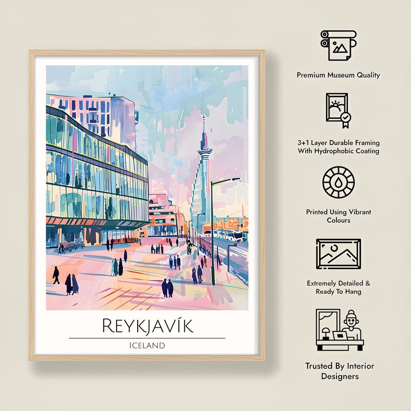 Vintage Reykjavik Framed Canvas Archival Canvas Wall Painting - Natural Brown Frame media 8