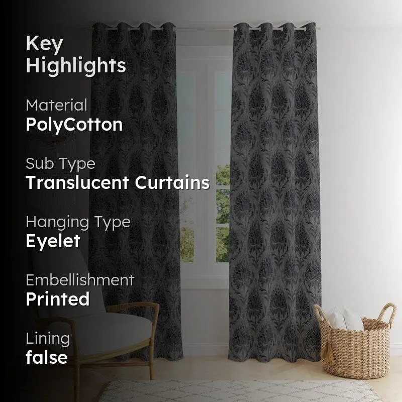 European Baroque Floral Single Curtain (Charcoal) media 2