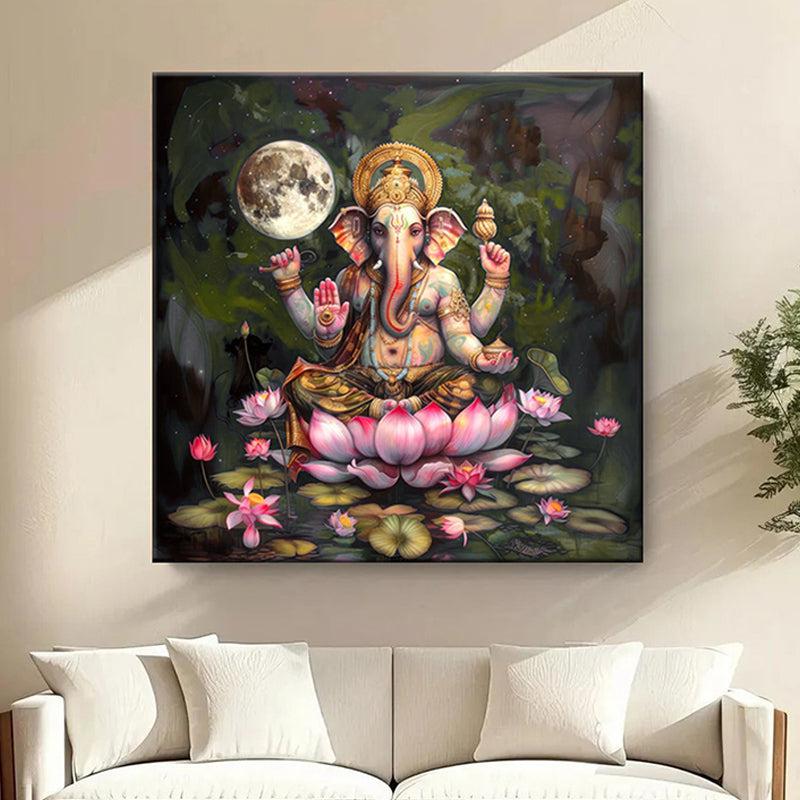 Shri Ganesha On Lotus Wall Painting