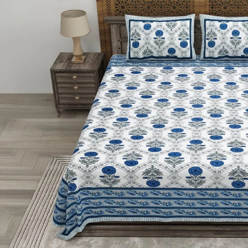 Vineen Cotton Bedsheet (Blue,White) - 240 TC media 3