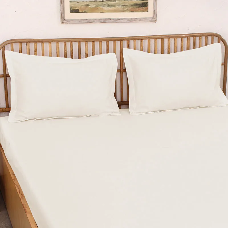Blanqa Solid Cotton Bedsheet (White) - 300 TC media 1