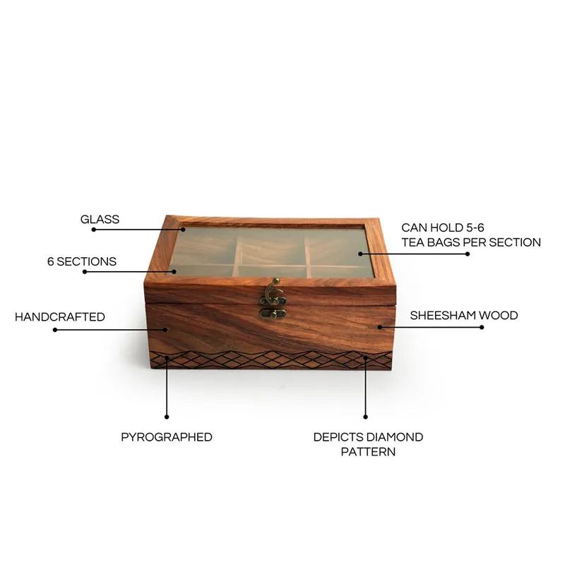 Diamante Pyrographed Sheesham Wood Multi-Utility Box media 6