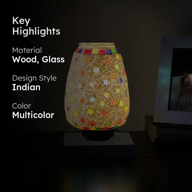 Stellune Glass Table Lamp With Wooden Base - Multicolor media 2